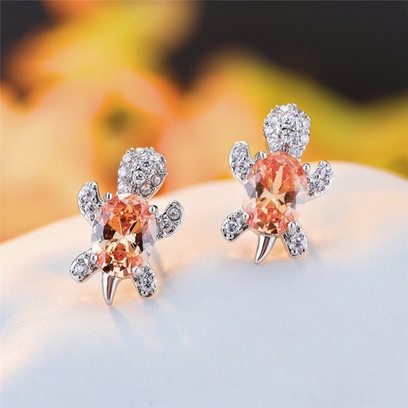“Just Keep Swimming” Cute Turtle Diamond Gem Studs - Picture 5 of 11